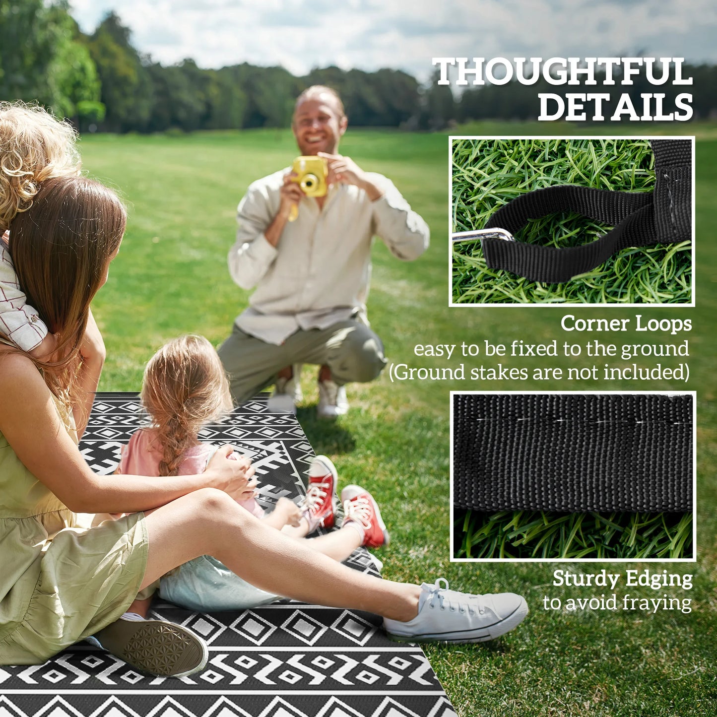 Outdoor Polypropylene Rug With Geometric Rhombus Border