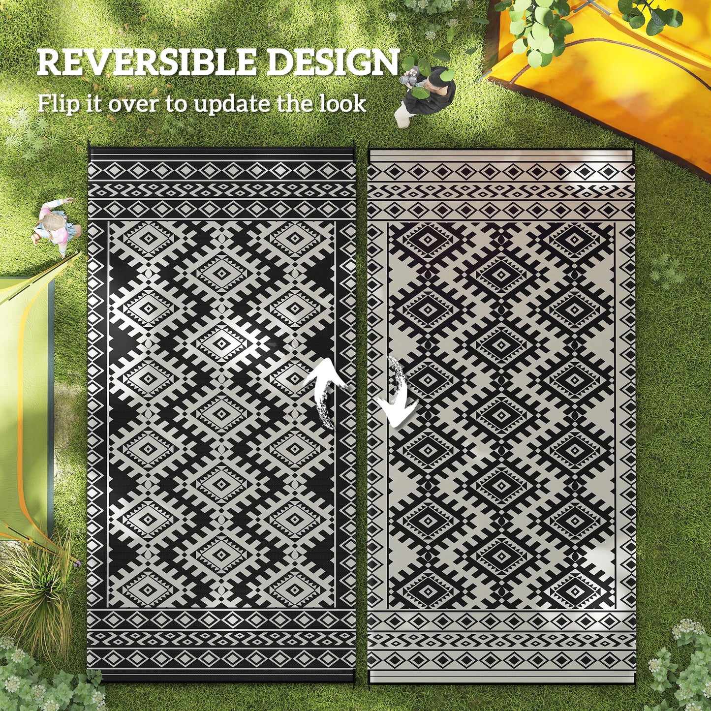 Outdoor Polypropylene Rug With Geometric Rhombus Border