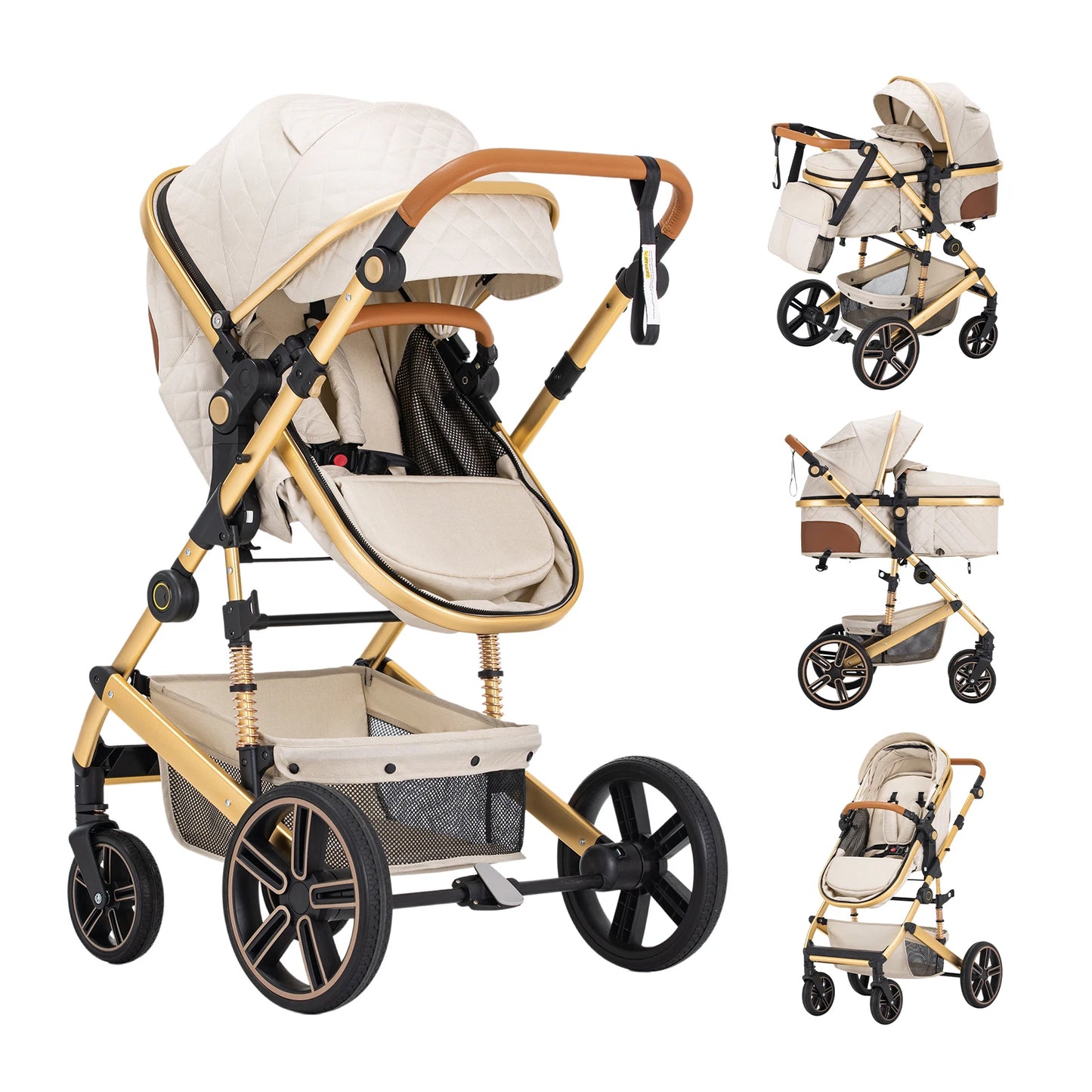 2 In 1 Baby Stroller Foldable Pram With Reversible Bassinet