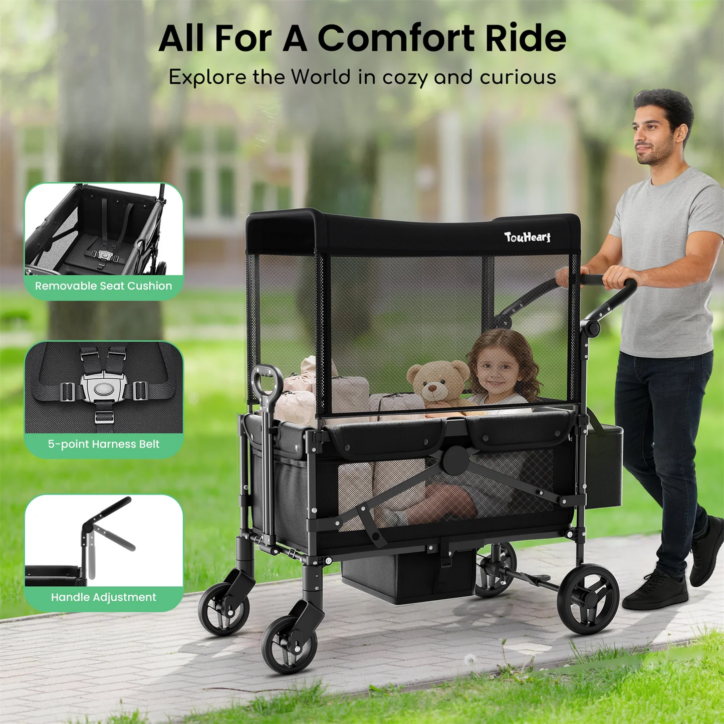 TouHeart Two Seat Wagon Stroller All Terrain Foldable For Kids