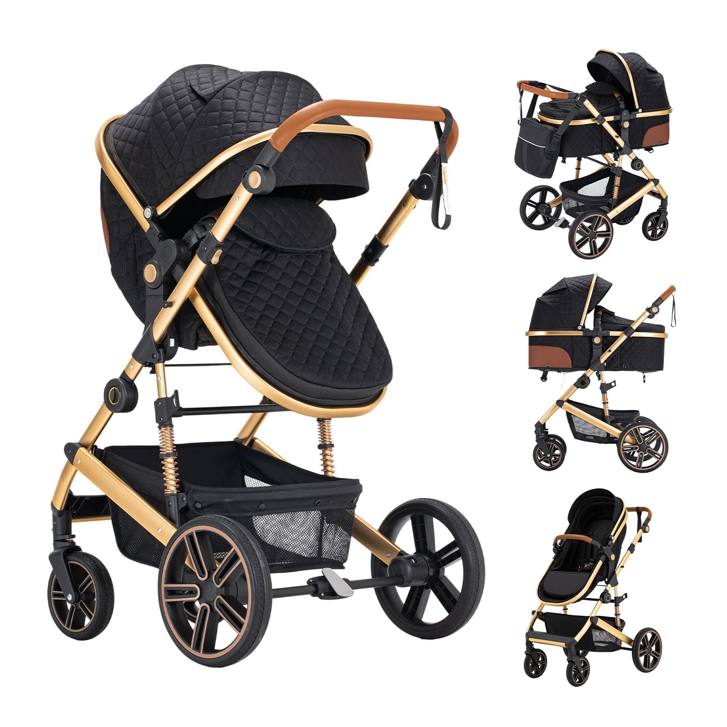 2 In 1 Baby Stroller Foldable Pram With Reversible Bassinet