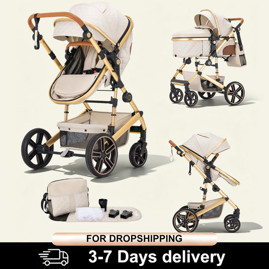 2 In 1 Baby Stroller Foldable Pram With Reversible Bassinet
