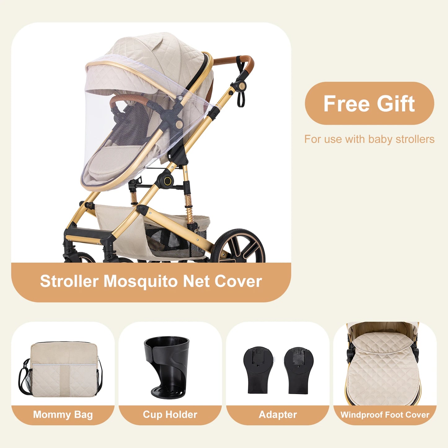 2 In 1 Baby Stroller Foldable Pram With Reversible Bassinet
